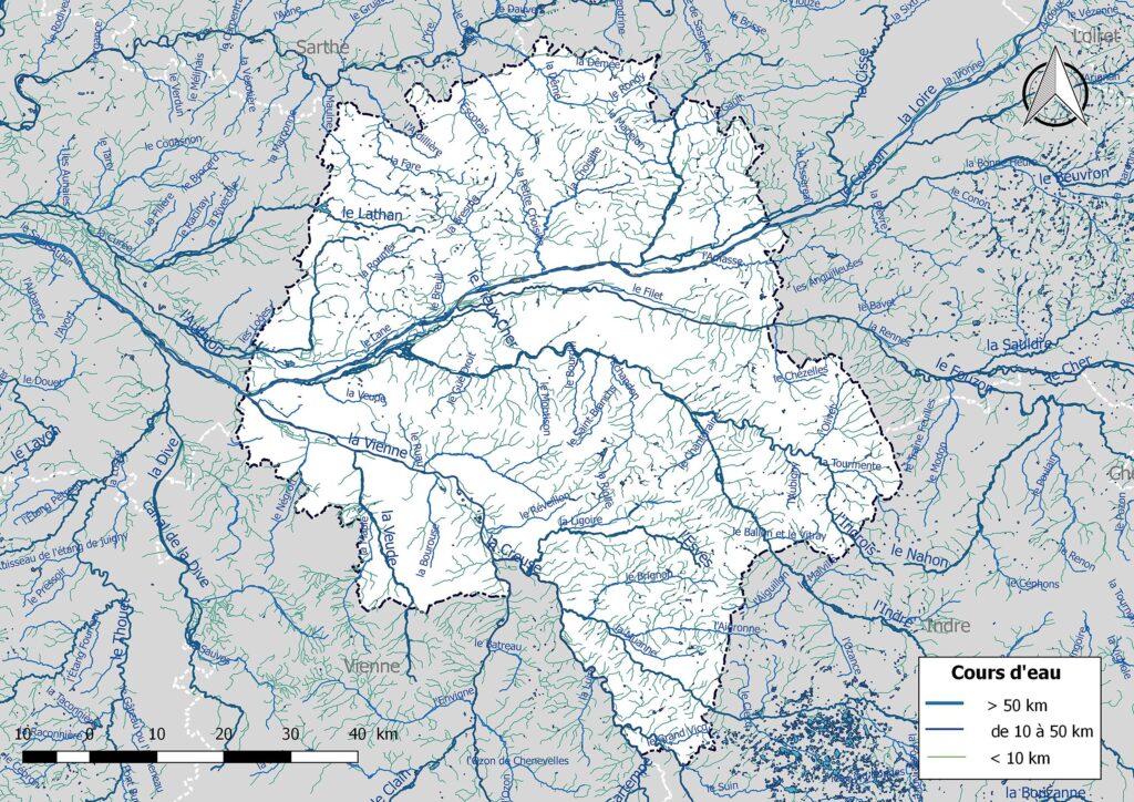 Carte hydrographique d'Indre-et-Loire.