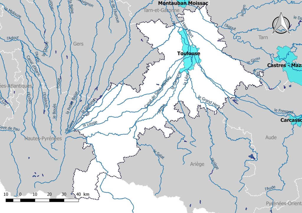 Carte hydrographique de la Haute-Garonne.