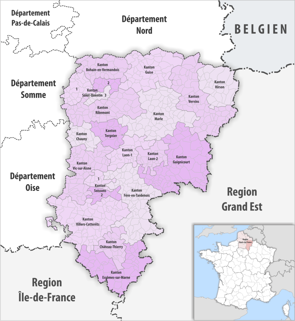 Carte des cantons du département de l'Aisne.