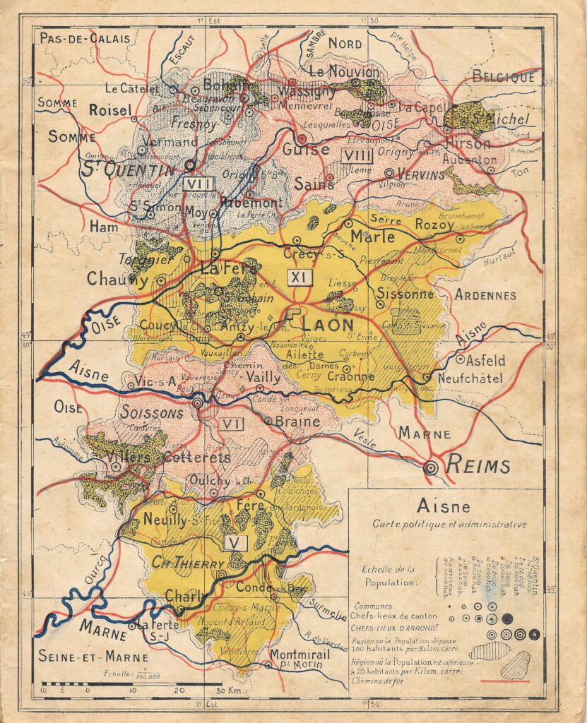 Carte politique et administrative de l'Aisne 1950.