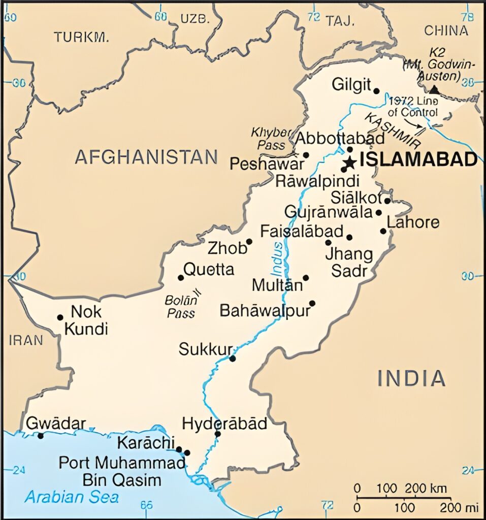 Carte des principales villes du Pakistan