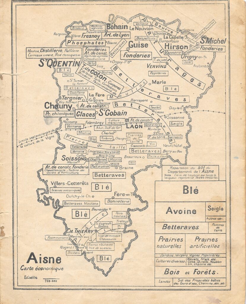 Carte économique du département de l'Aisne 1950.
