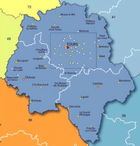 Carte des principales villes d'Indre-et-Loire.