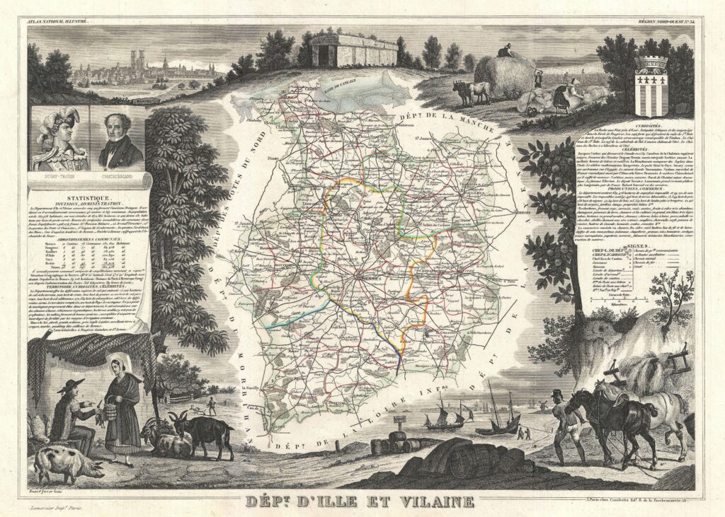 Carte du département d'Ille-et-Vilaine 1852.