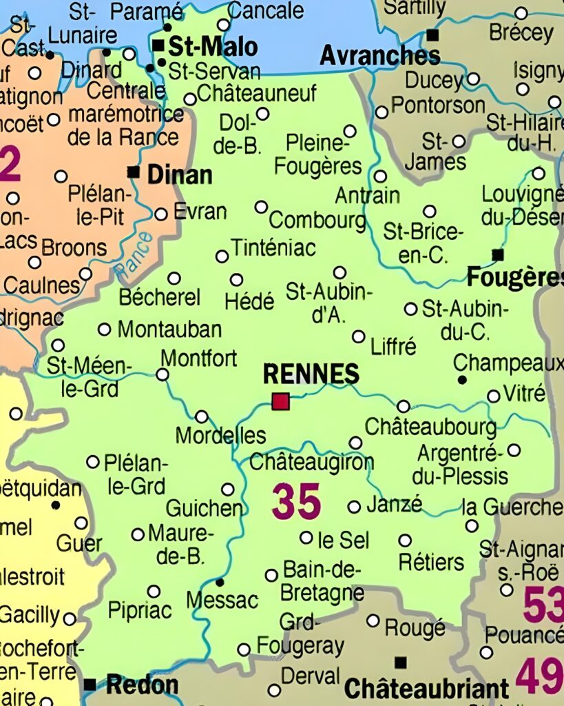Carte des principales communes d'Ille-et-Vilaine.