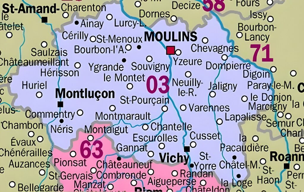 Carte des principales communes de l'Allier.