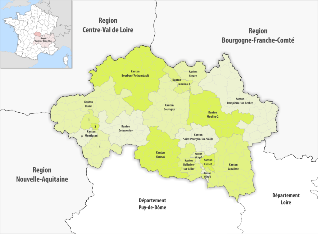 Carte des cantons du département de l'Allier.