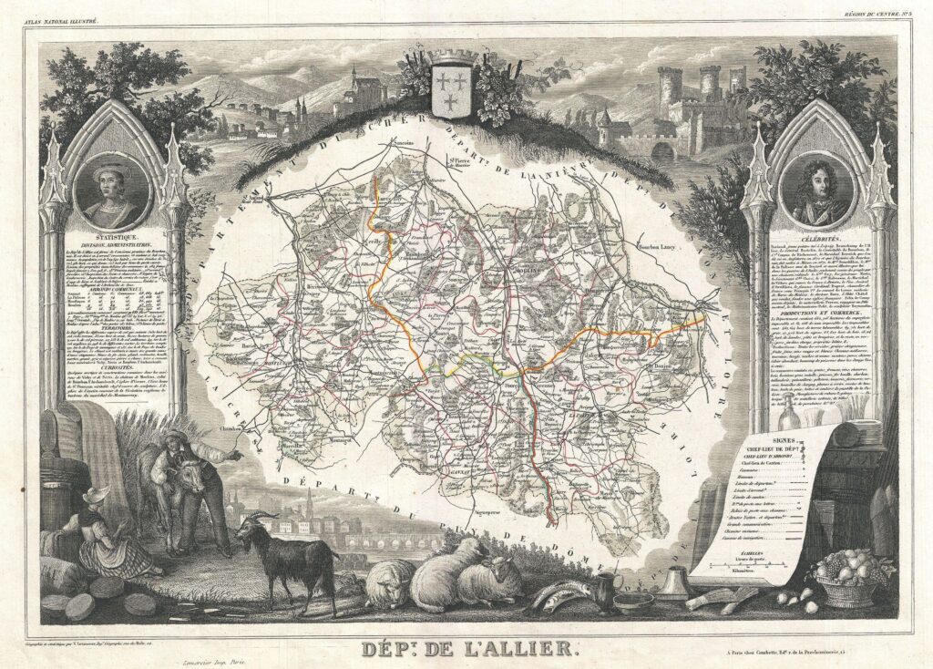 Carte du département de l'Allier 1852.