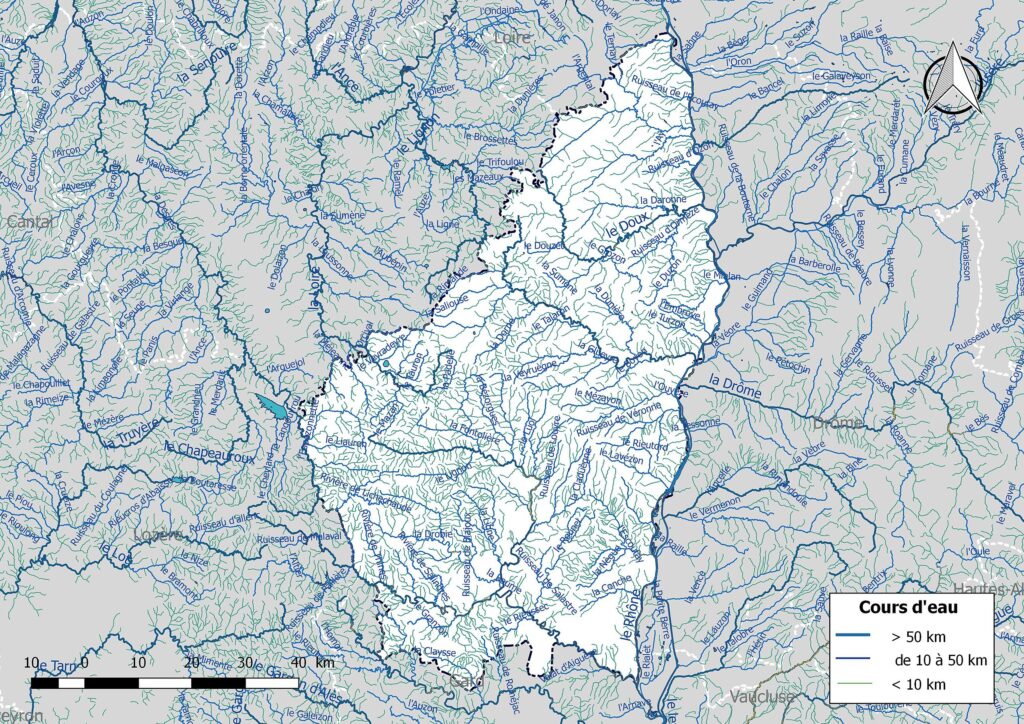 Carte hydrographique de l'Ardèche.