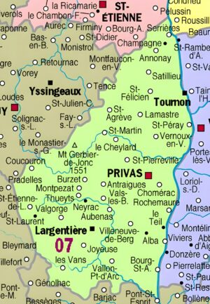 Carte des principales communes de l’Ardèche