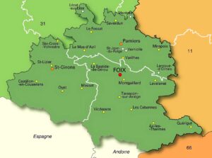 Carte des principales villes de l'Ariège.