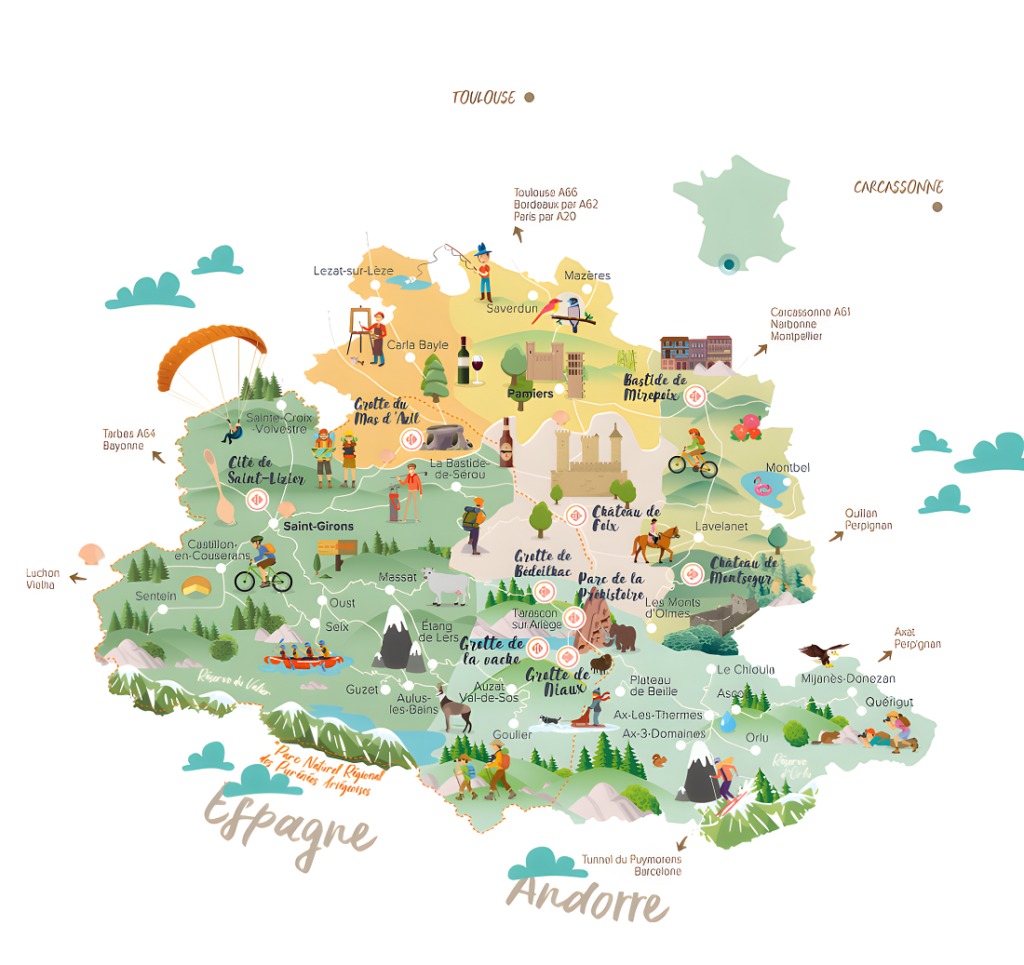 Carte touristique de l'Ariège.