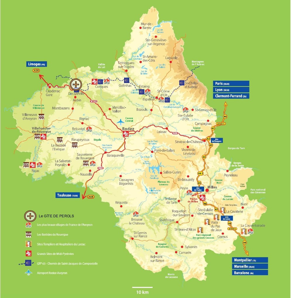 Carte touristique de l'Aveyron.