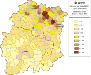 Carte de densité de population de l’Essonne