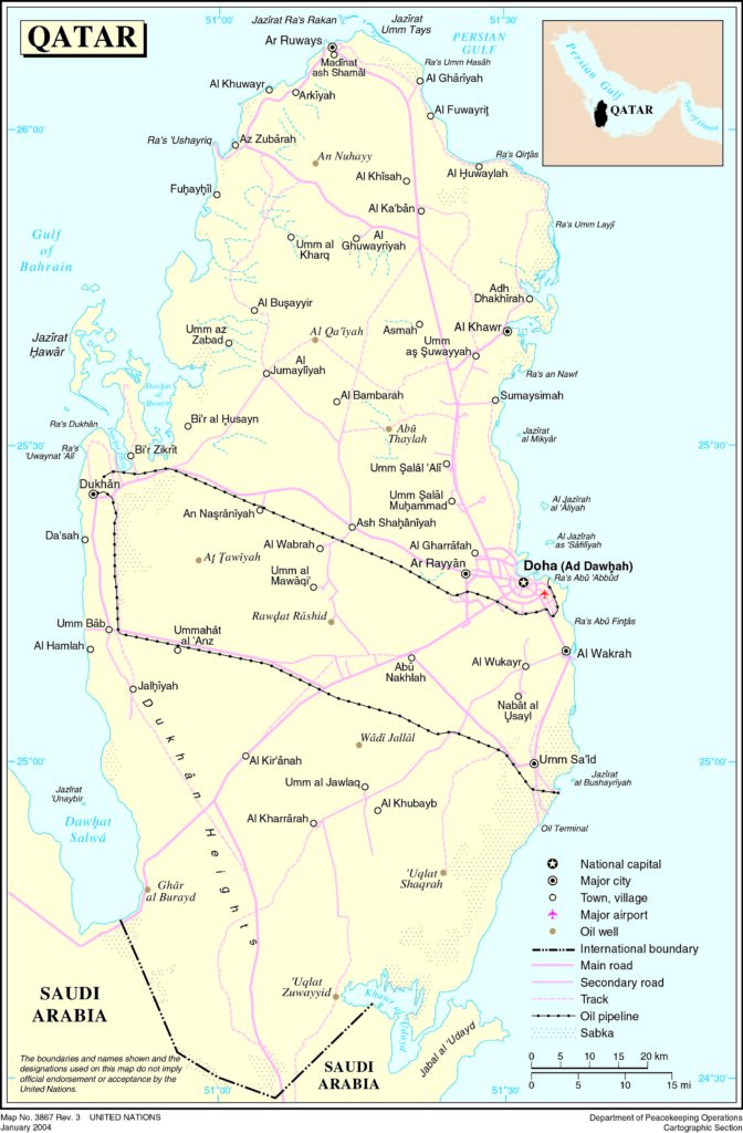 Carte des principales villes du Qatar.