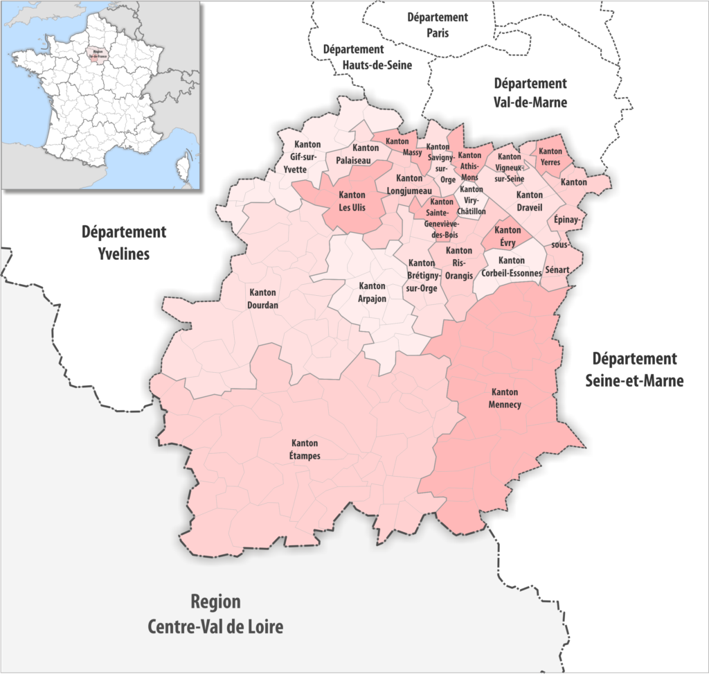 Carte des cantons du département de l'Essonne.