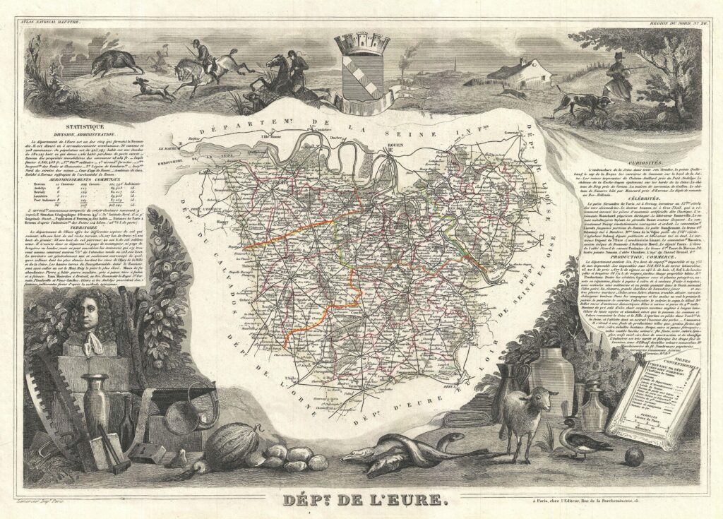 Carte du département de l'Eure 1852.
