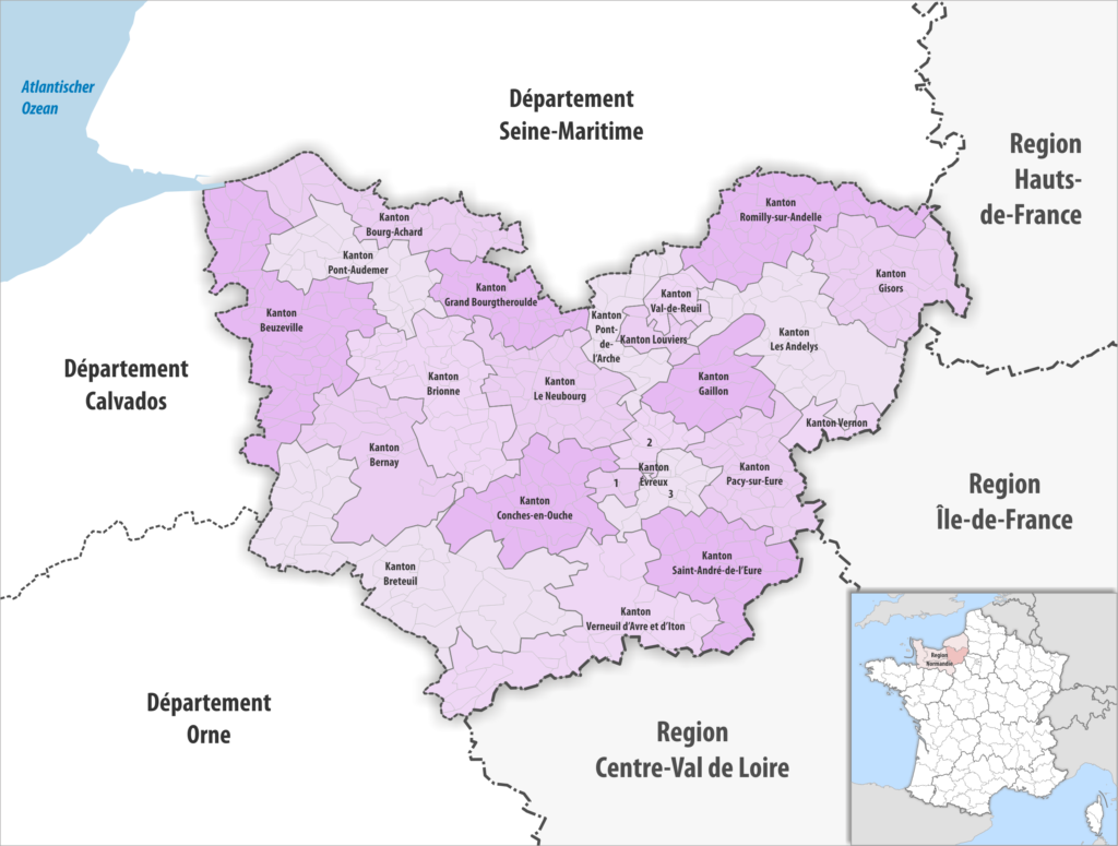 Carte des cantons du département de l'Eure.