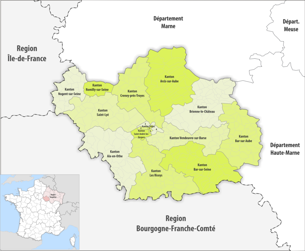 Carte des cantons du département de l'Aube.