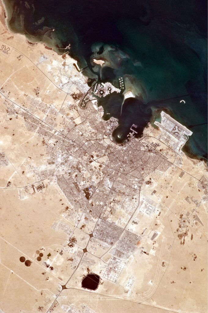 Image satellite de Doha, la capitale du Qatar.