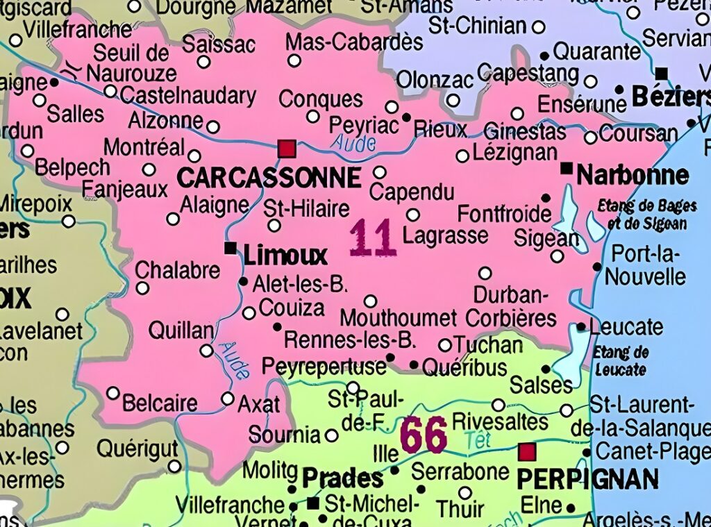 Carte des principales communes de l'Aude.