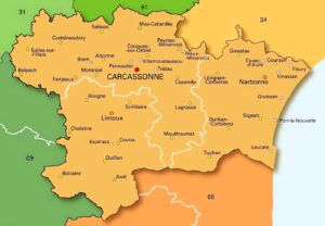 Carte des principales villes de l'Aude.