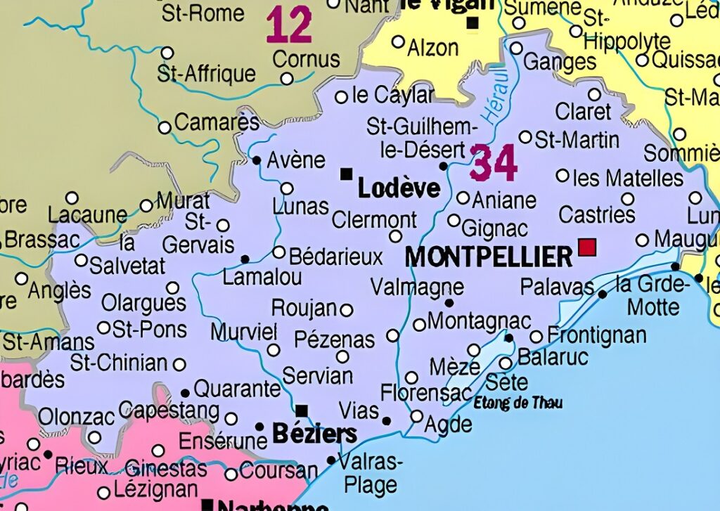 Carte des principales communes de l'Hérault.