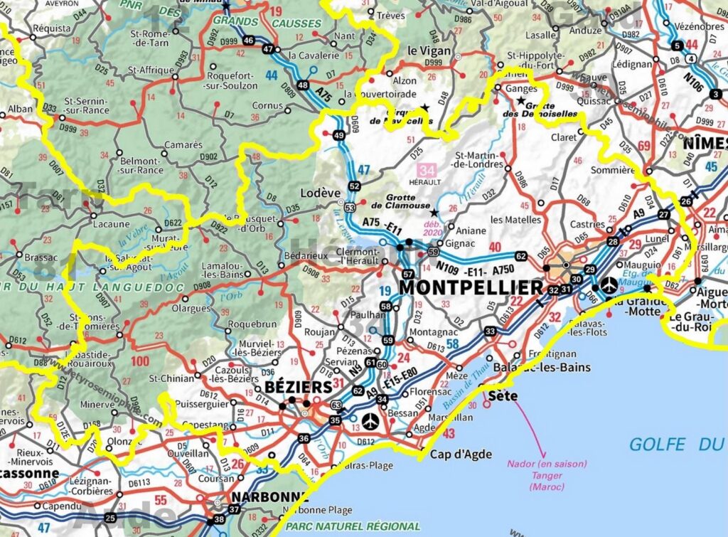 Carte routière de l'Hérault.