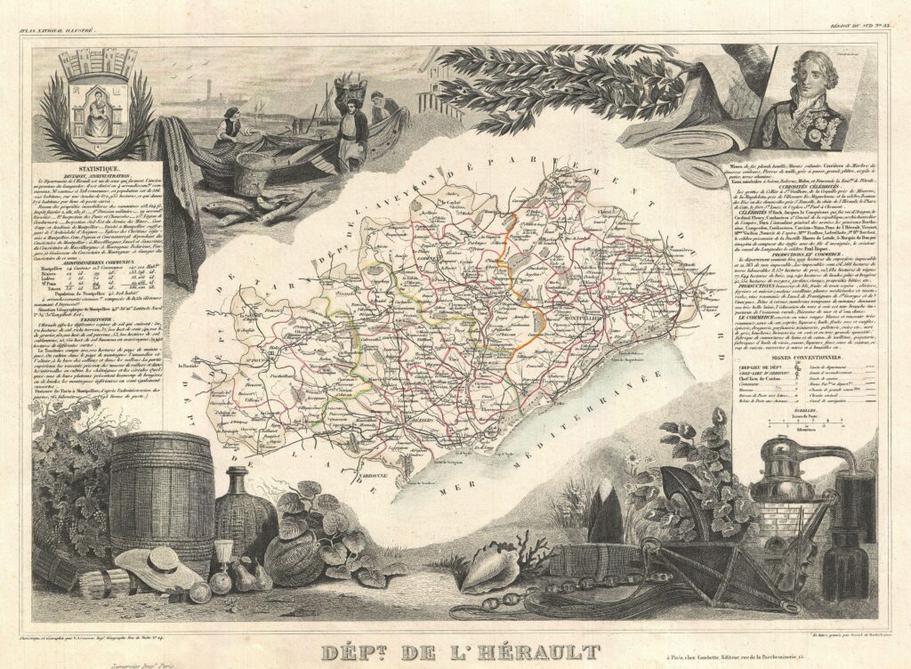 Carte du département de l'Hérault 1852.