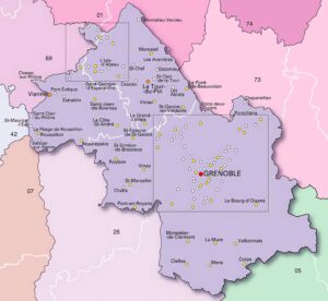 Carte des principales villes de l'Isère.