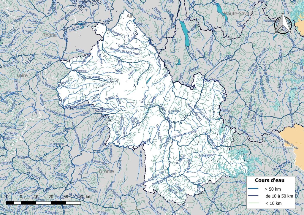 Carte hydrographique de l'Isère.