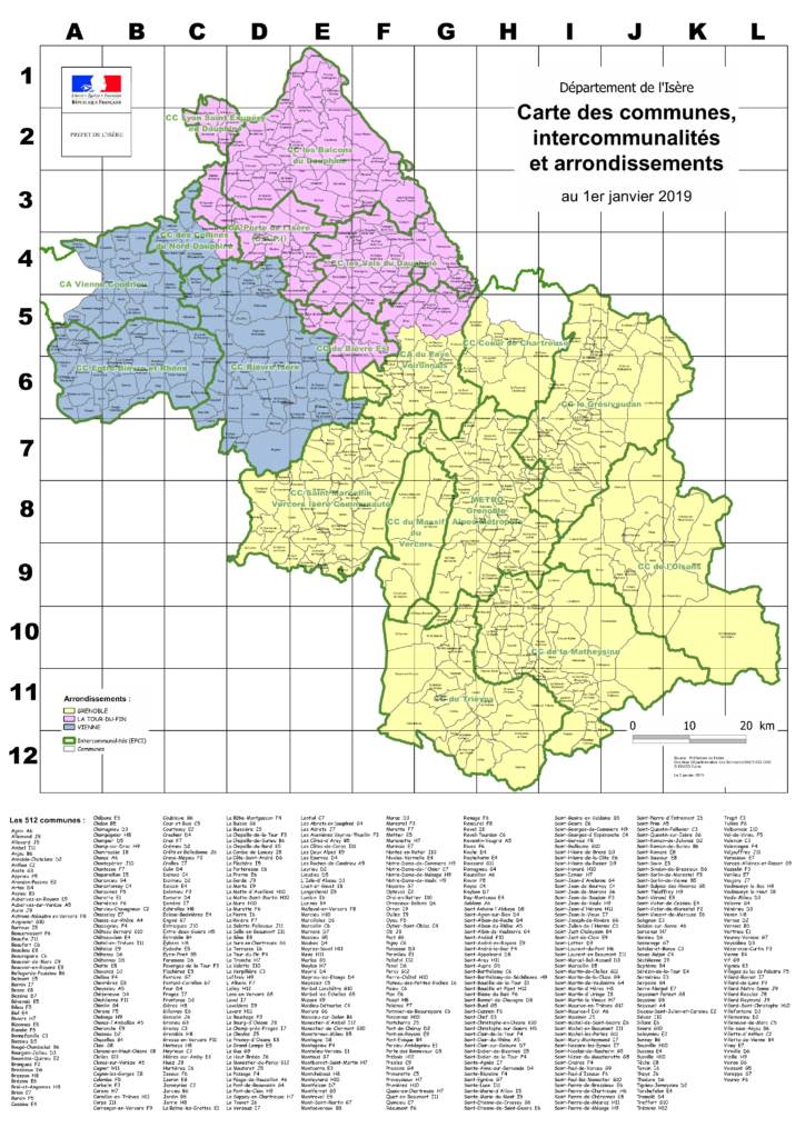 Carte des communes de l'Isère.