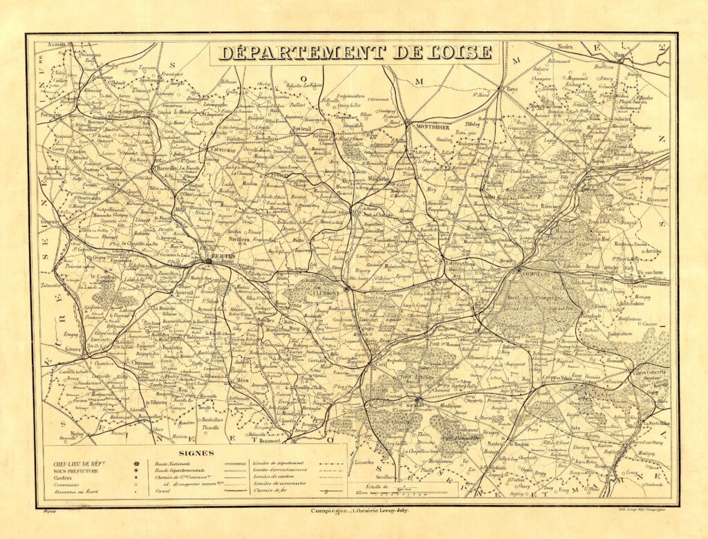 Carte du département de l'Oise en 1891.