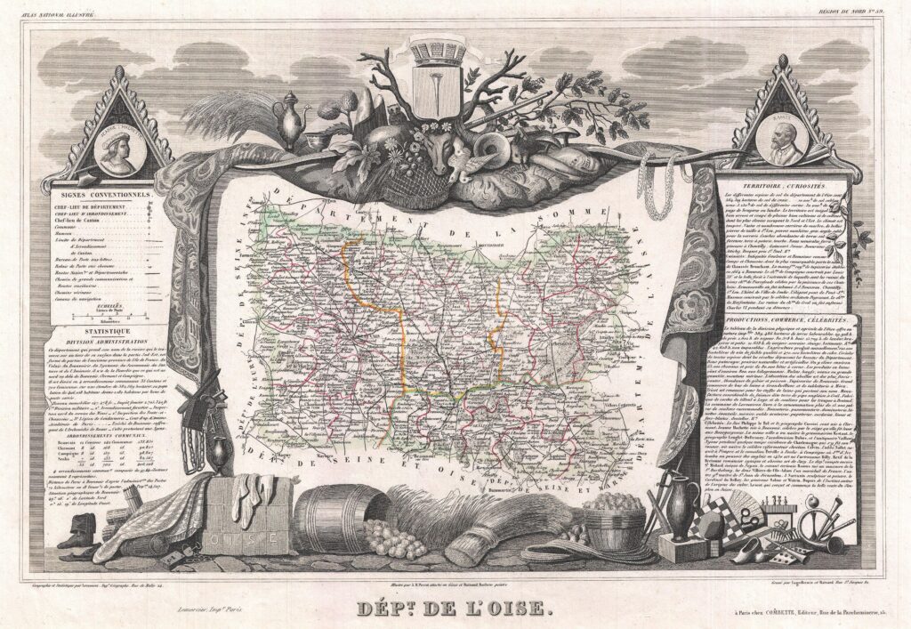 Carte du département de l'Oise 1852.