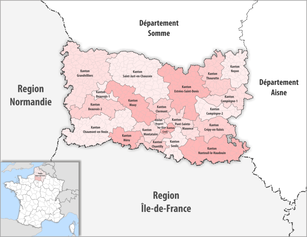 Carte des cantons du département de l'Oise.