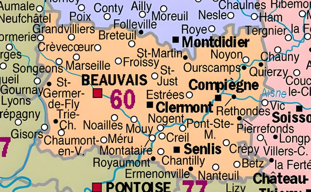 Carte des principales communes de l'Oise.