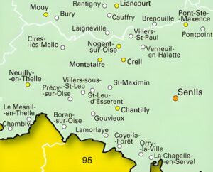 Carte des principales villes des environs de Creil.