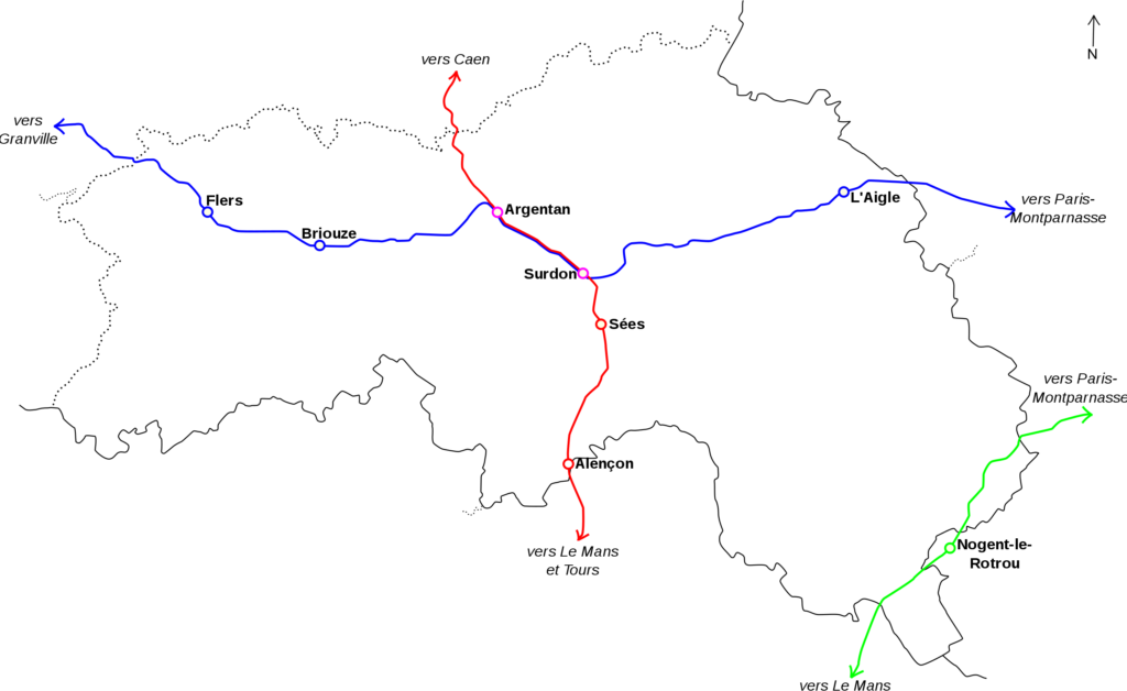 Carte du réseau ferré de l’Orne.
