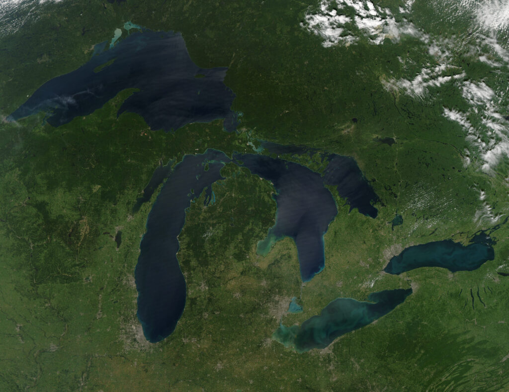 Image satellite des Grands Lacs d'Amérique du Nord