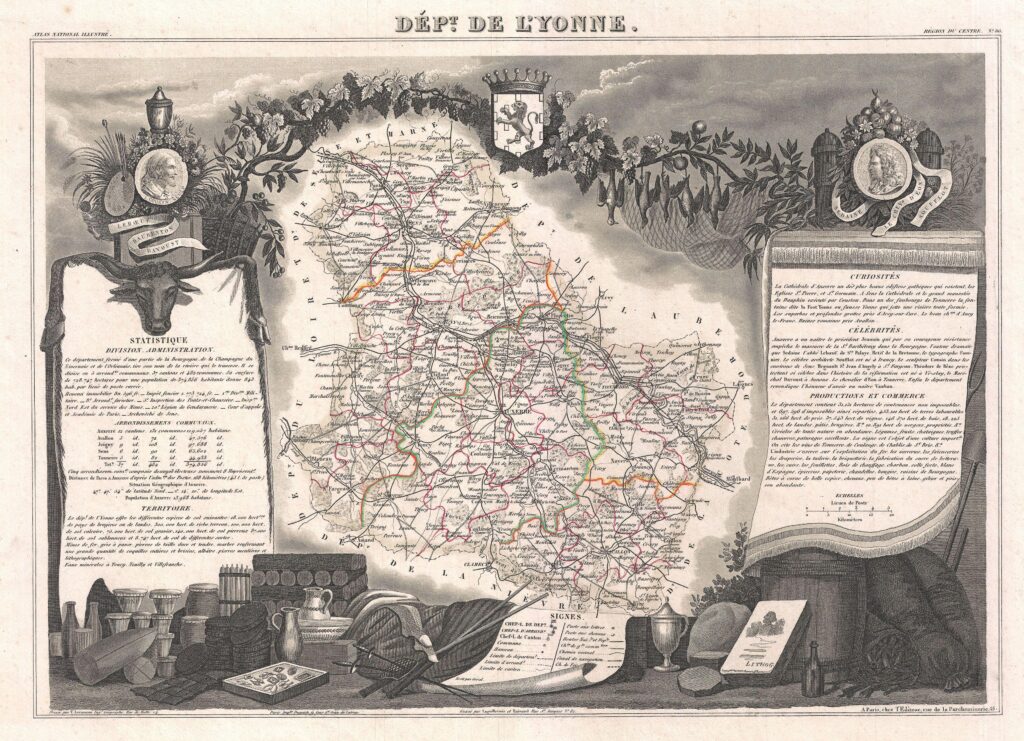 Carte du département de l'Yonne 1852.