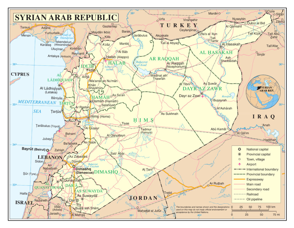 Carte des principales villes de Syrie.