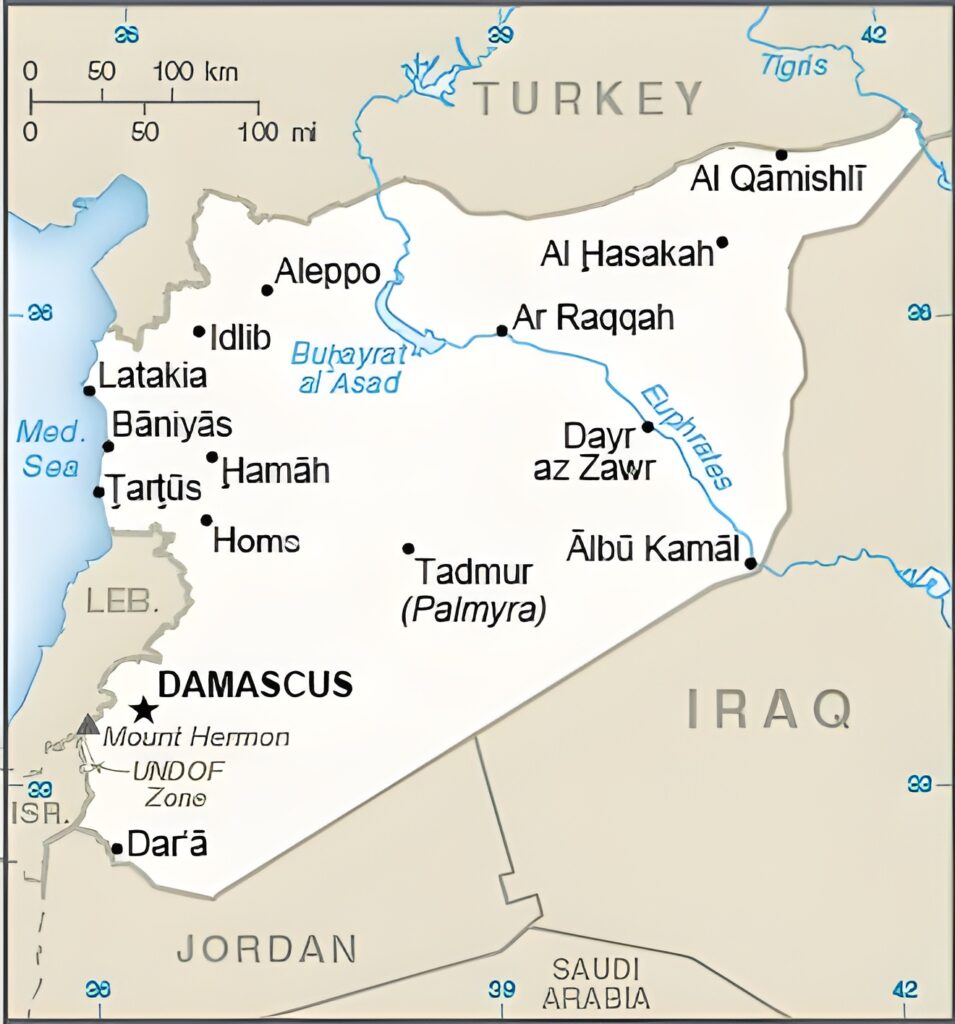 Carte des principales villes de Syrie