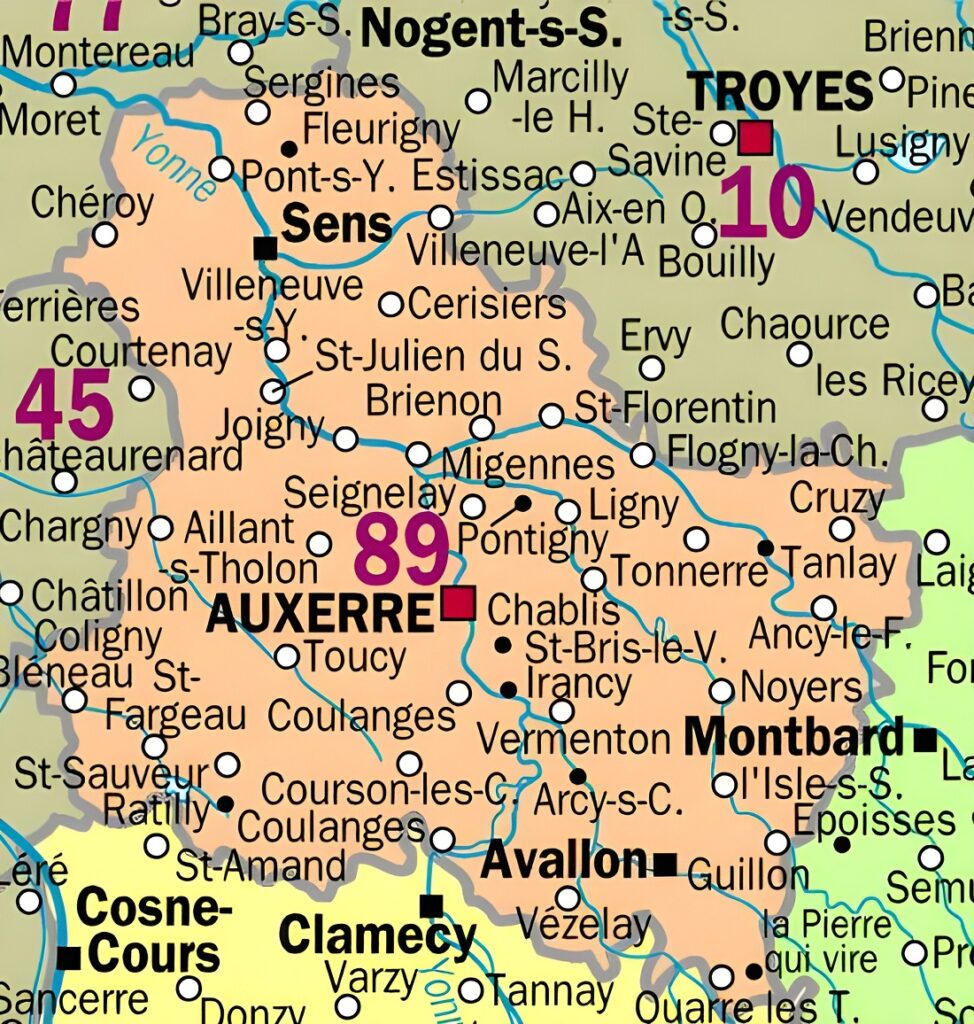 Carte des principales communes de l’Yonne.