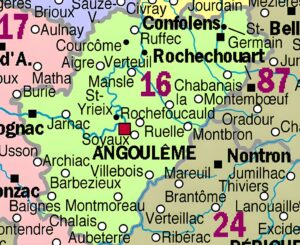 Carte des principales communes de la Charente