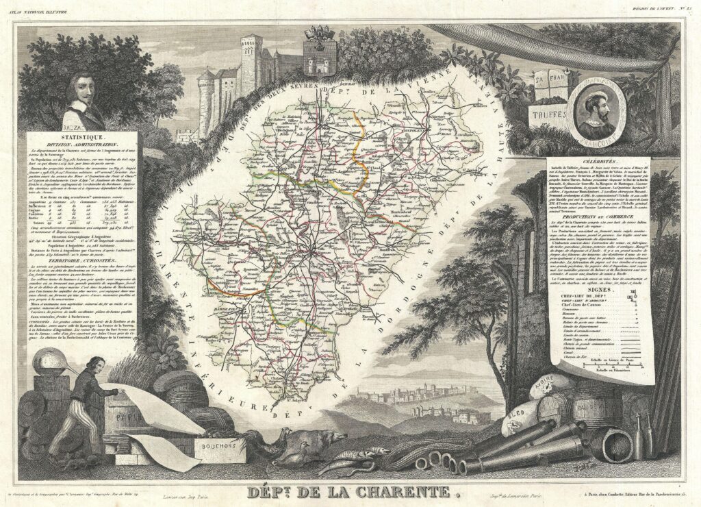 Carte du département de la Charente 1852.