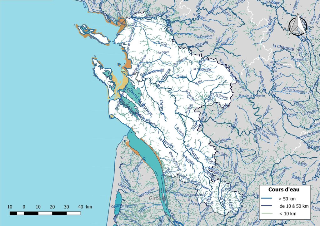 Carte hydrographique de la Charente-Maritime.