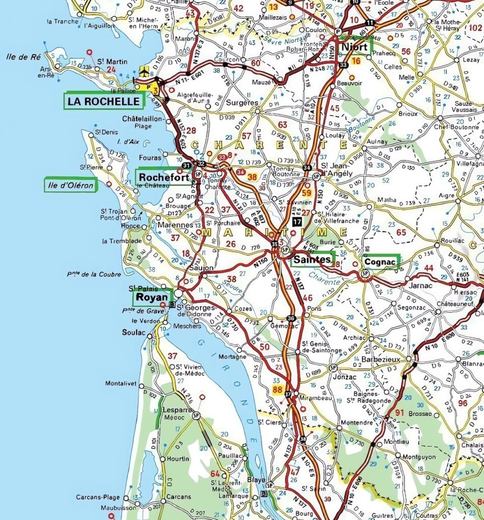 Carte routière de la Charente-Maritime.