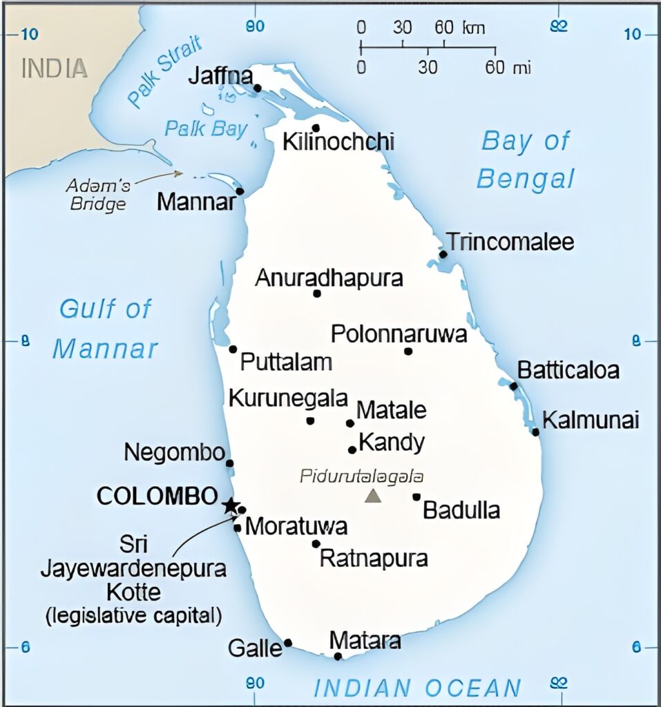 Carte des principales villes du Sri Lanka