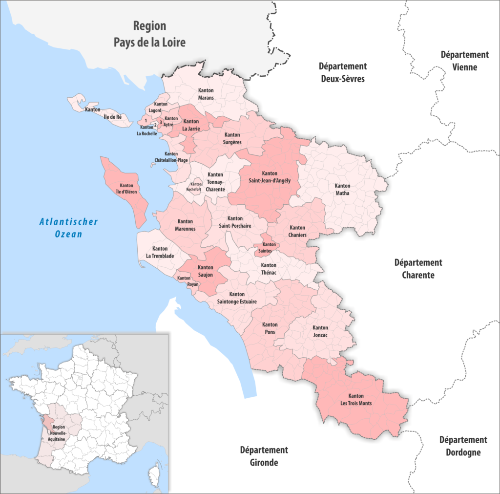 Carte des cantons du département de la Charente-Maritime.