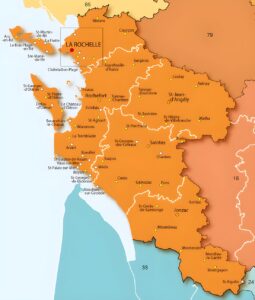 Carte des principales villes de la Charente-Maritime.